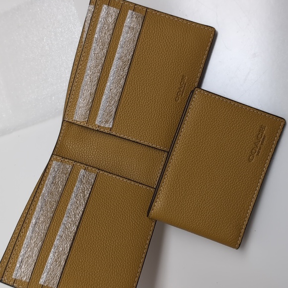 Coach 74991 Men's Compact ID Calf Bifold Wallet Gunmetal/Flax - Picture 11 of 12